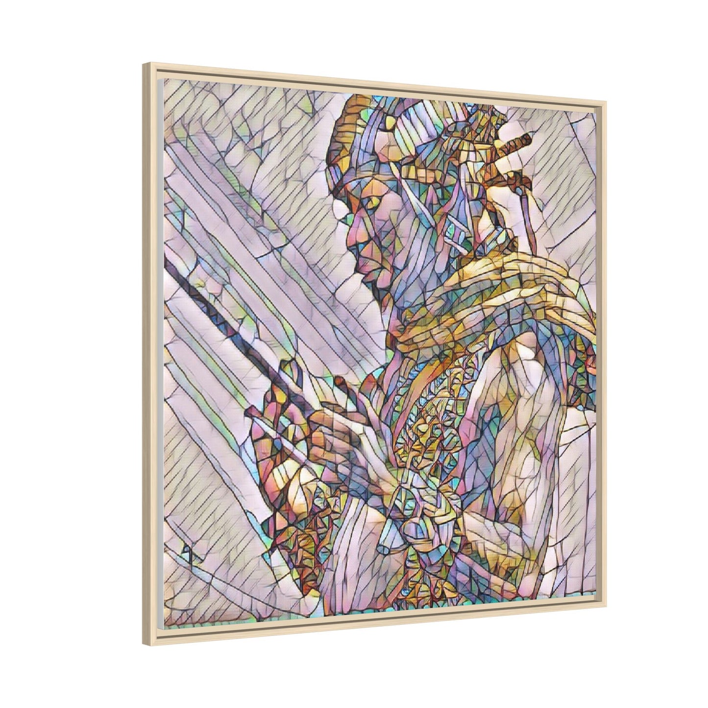 Framed Canvas Art - Colorful Tribal Warrior Portrait (Matte)
