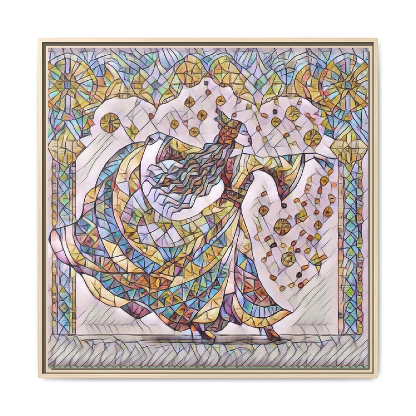 Stained Glass Dancing Dervish Framed Canvas Art