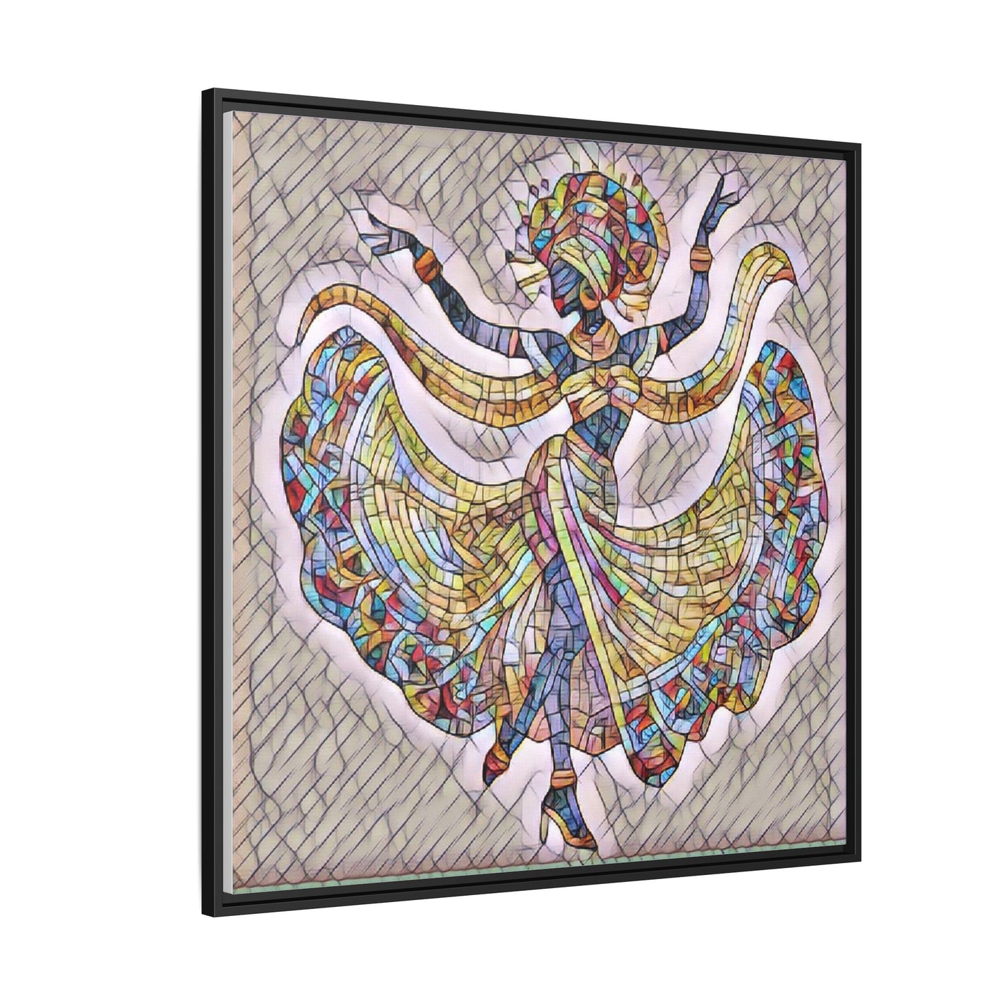 Colorful Mosaic Dancer Framed Canvas Art