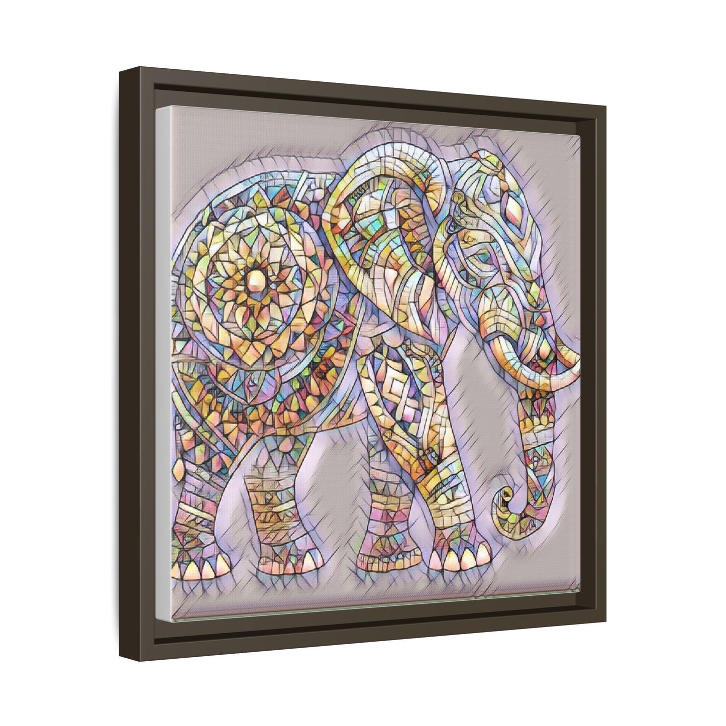 Colorful Mosaic Elephant Framed Canvas Print