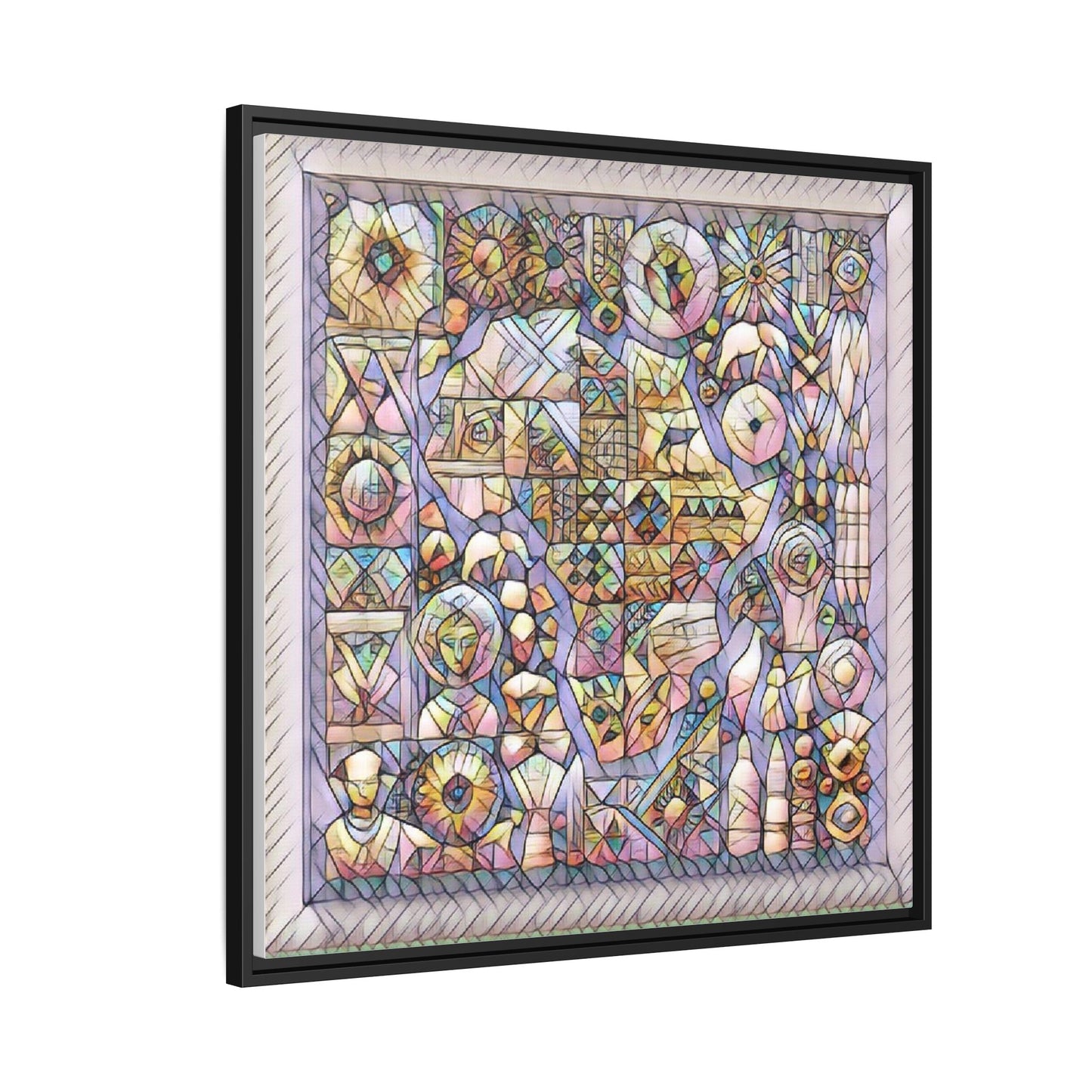 Framed Abstract Mosaic Matte Canvas Art — Pastel Geometric Wall Decor