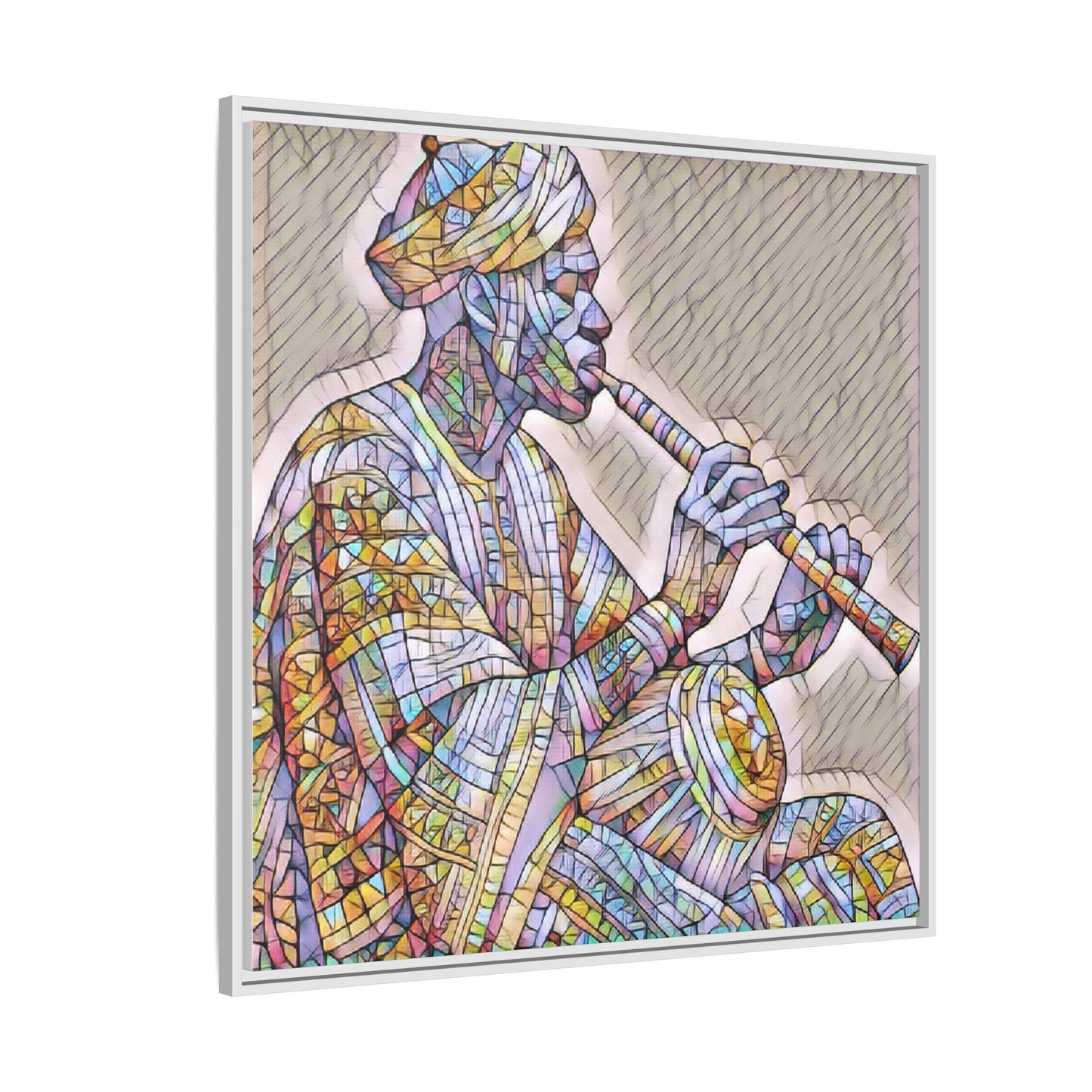 Framed Canvas Art — Colorful Middle Eastern Flute Player Print