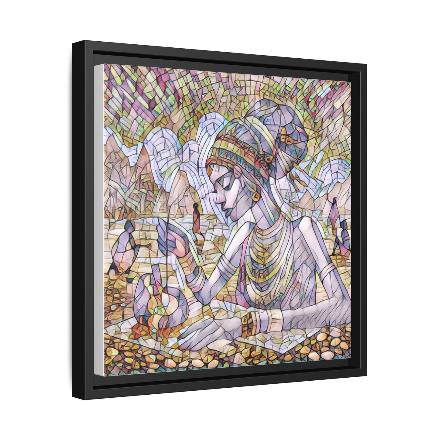 Framed Matte Canvas Art — Mosaic-Inspired Egyptian Woman Illustration