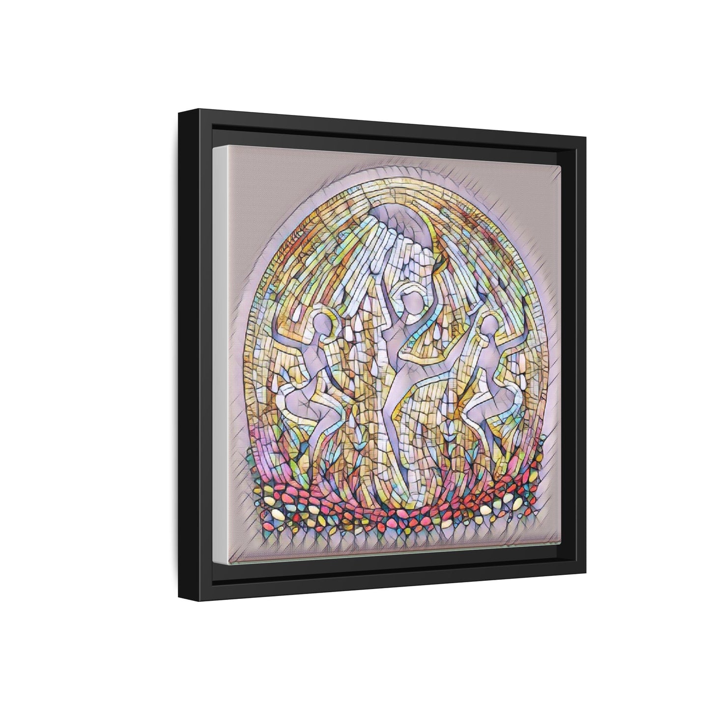 Framed Canvas Art - Stained Glass Dance Trio (Matte Multi-Color)