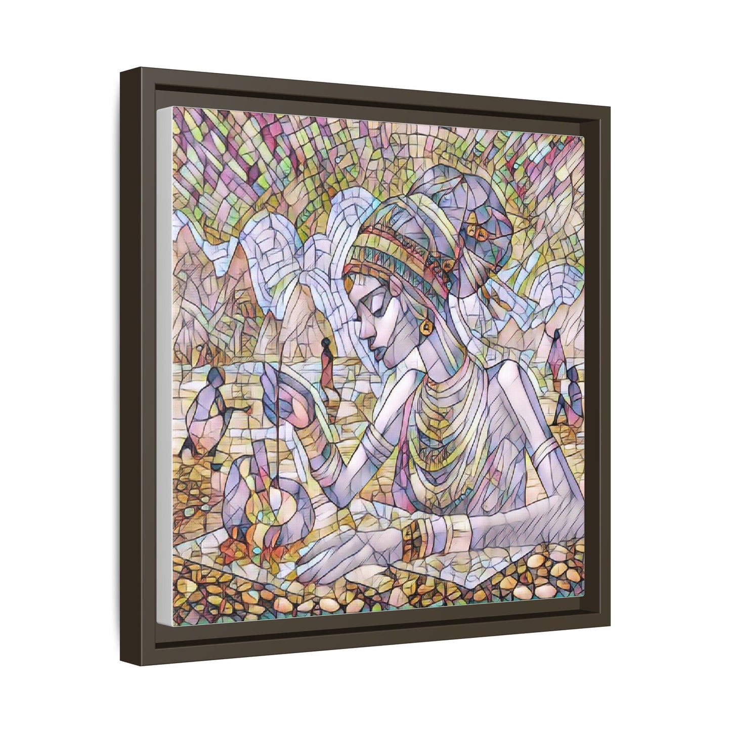 Framed Matte Canvas Art — Mosaic-Inspired Egyptian Woman Illustration