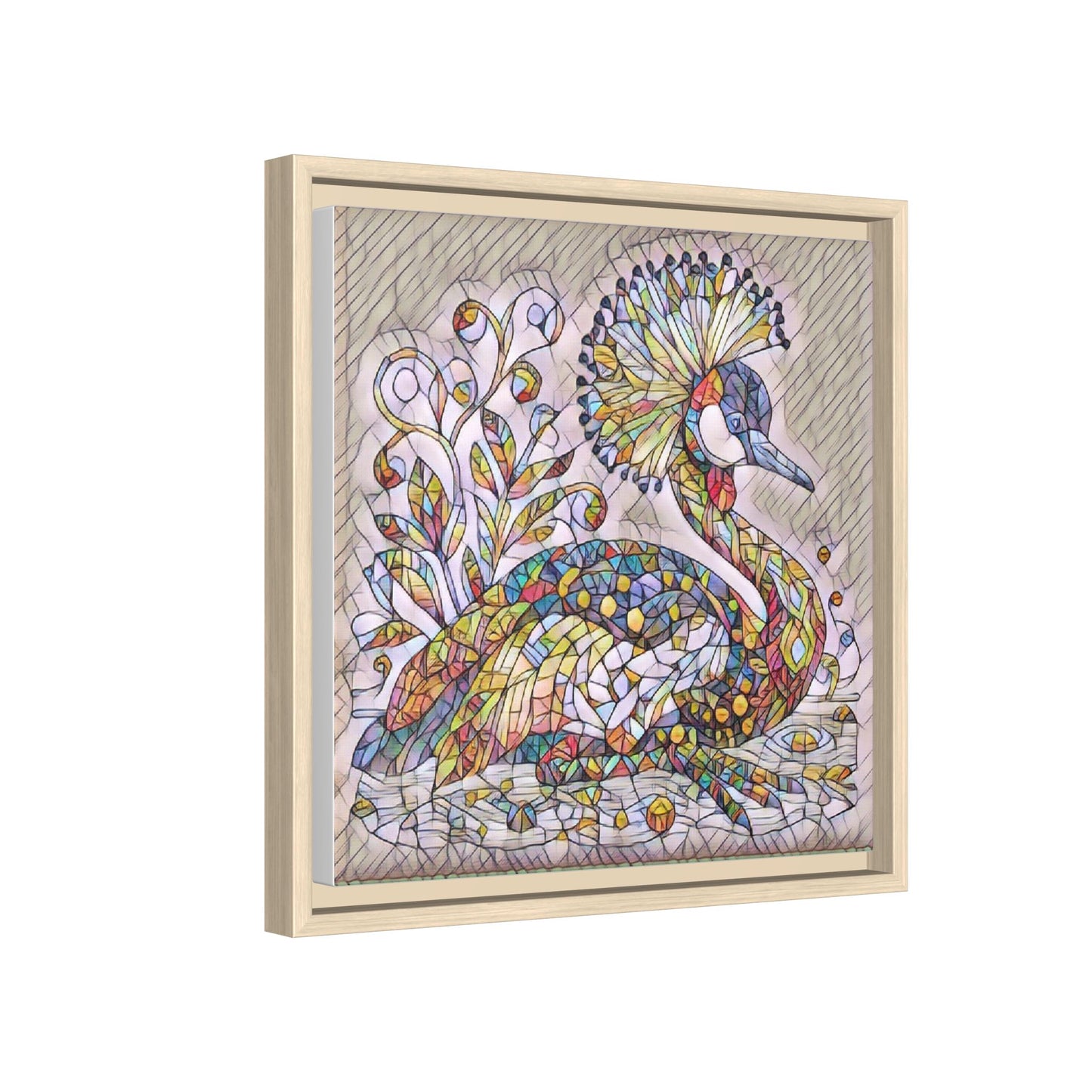 Colorful Peacock Mosaic Framed Canvas Art