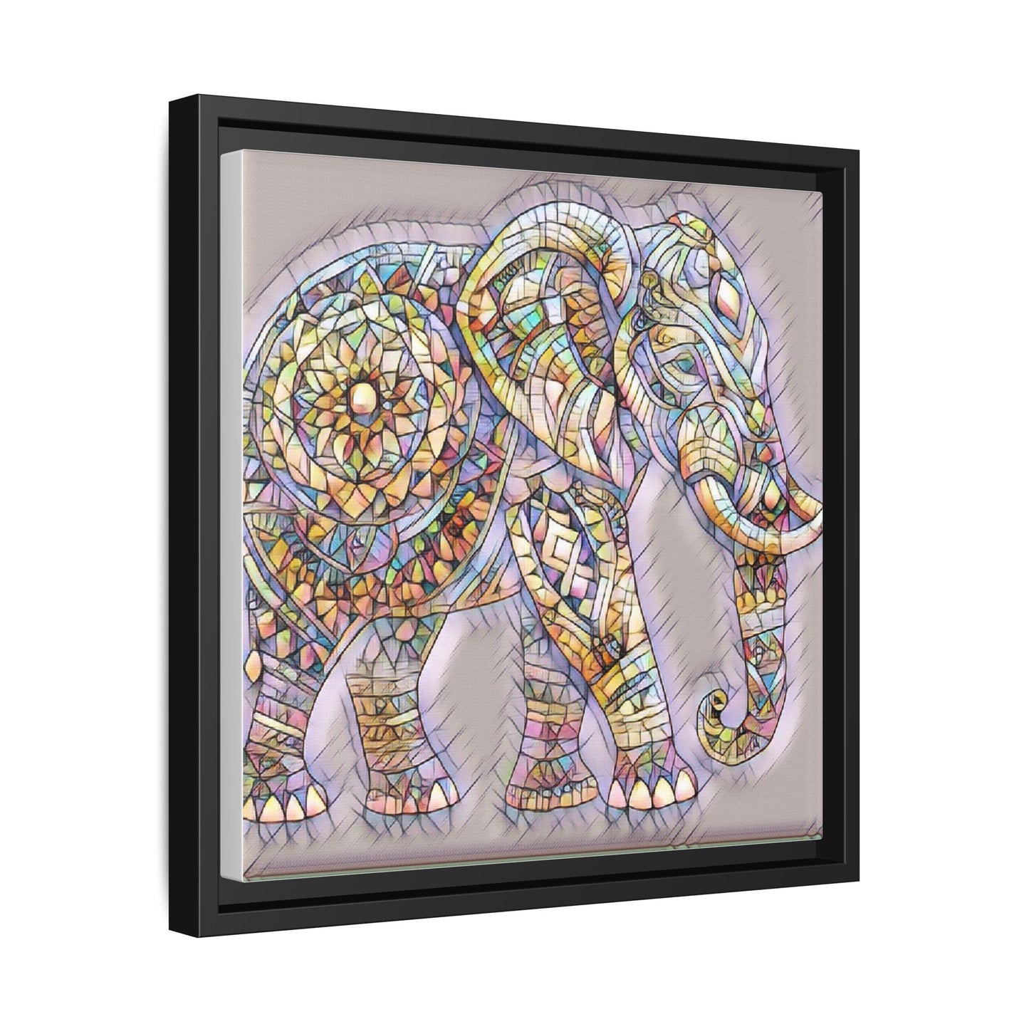 Colorful Mosaic Elephant Framed Canvas Print