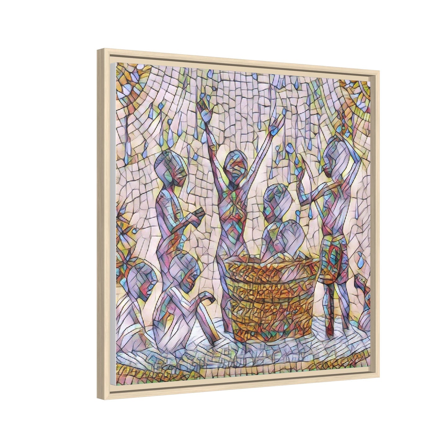 Framed Matte Canvas Art — Children Playing Mosaic Illustration