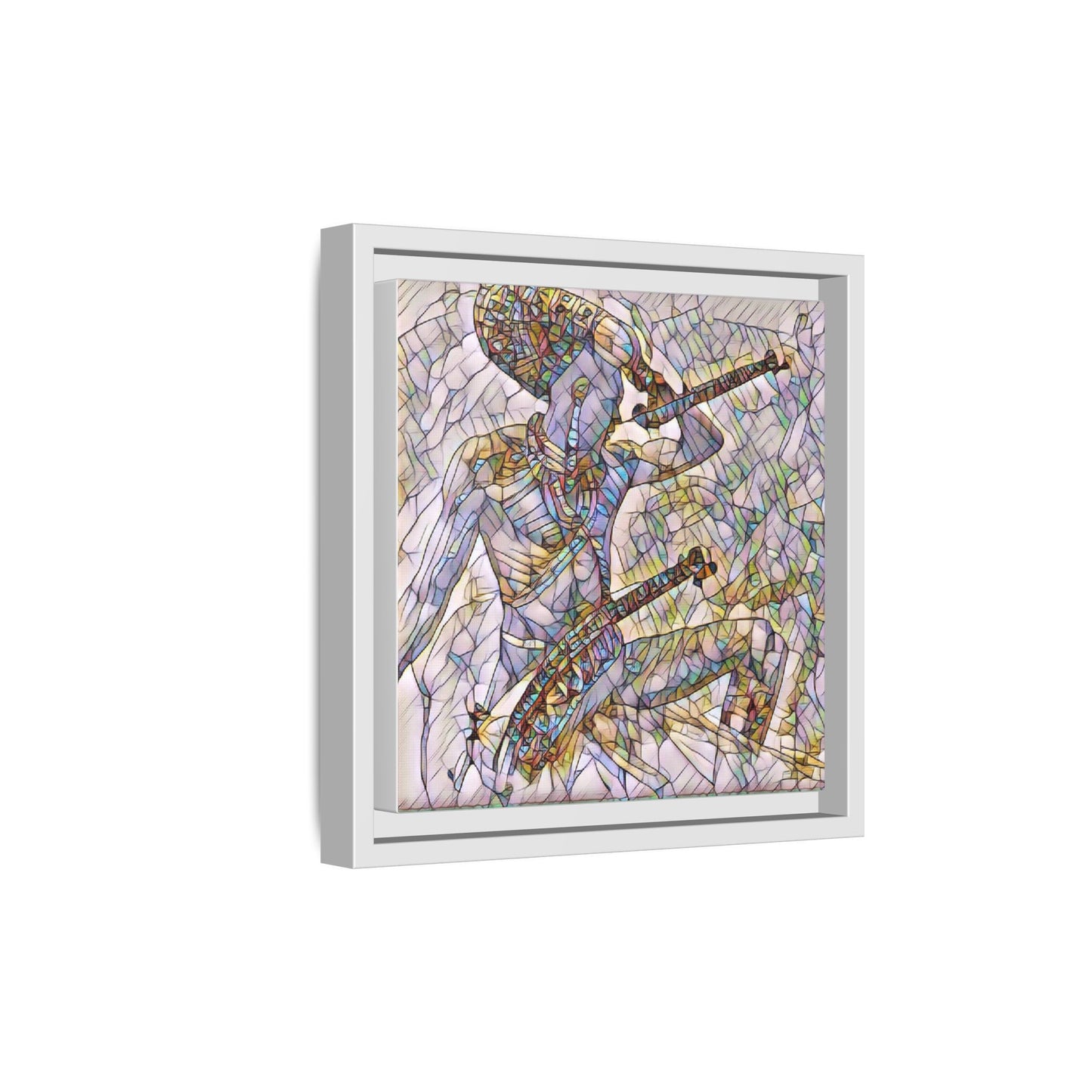 Stained Glass Blue Musician — Framed Matte Canvas Art