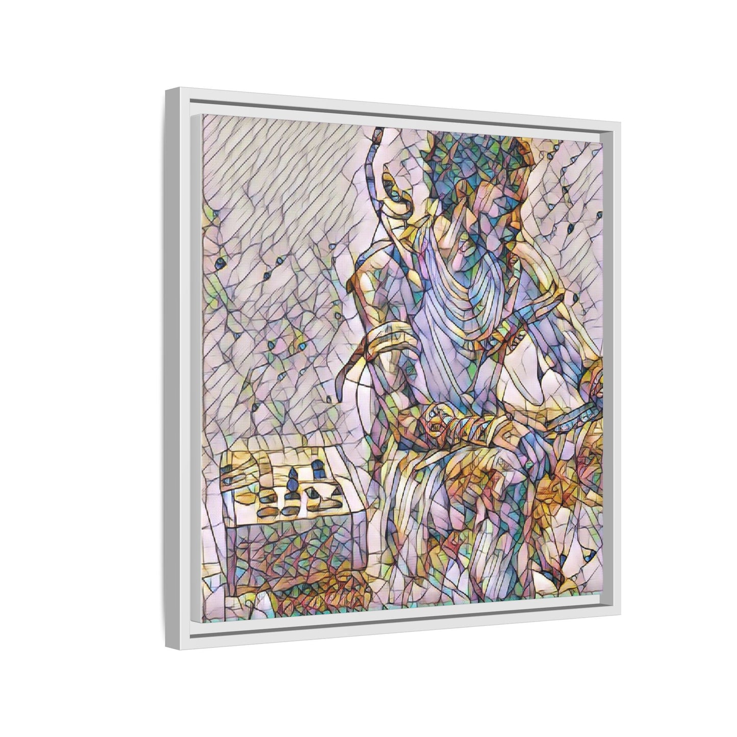 Framed Matte Canvas Art — Abstract Stained-Glass Chess Player