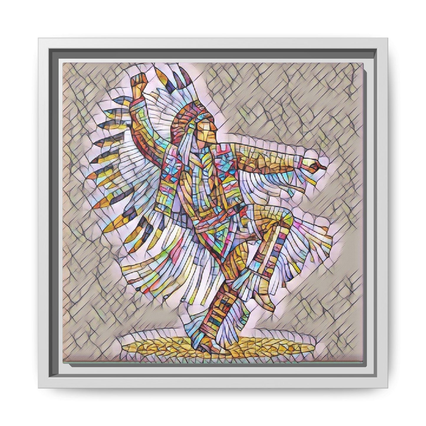 Colorful Native Dancer Framed Canvas Art — Stained Glass Style Wall Decor