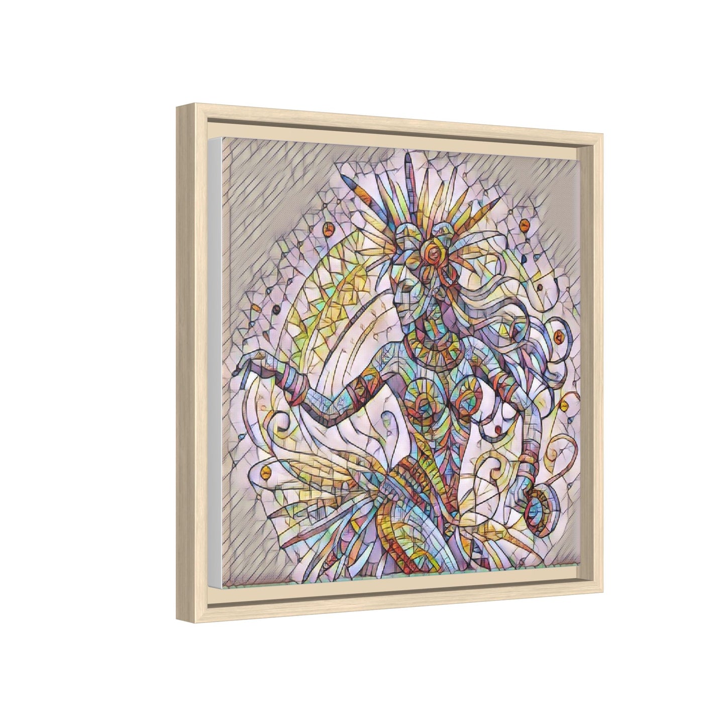 Colorful Mermaid Mosaic Framed Canvas Art — Boho Ocean Wall Decor