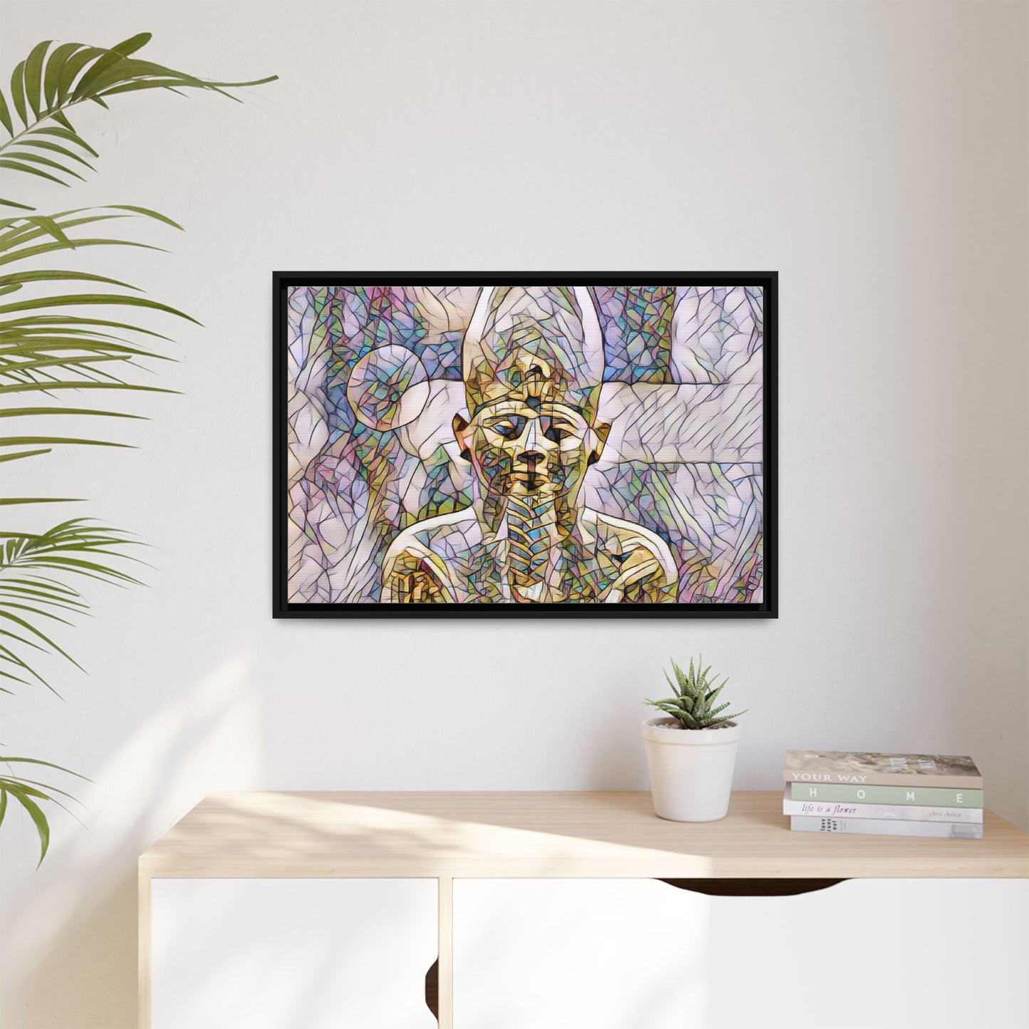 Egyptian Pharaoh Stained-Glass Style Matte Canvas Print, Framed