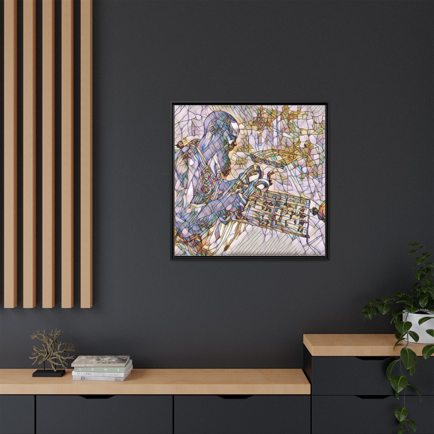 Framed Matte Canvas Art – Abstract Musician with Keyboard (Multi-Color)