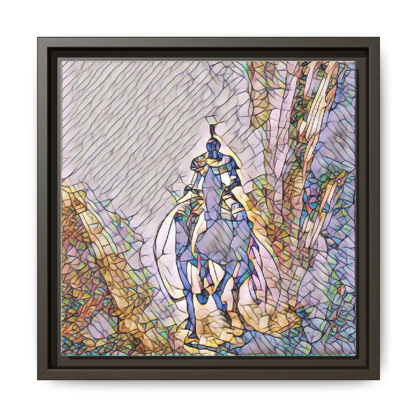 Stained-Glass Knight Matte Framed Canvas Wall Art