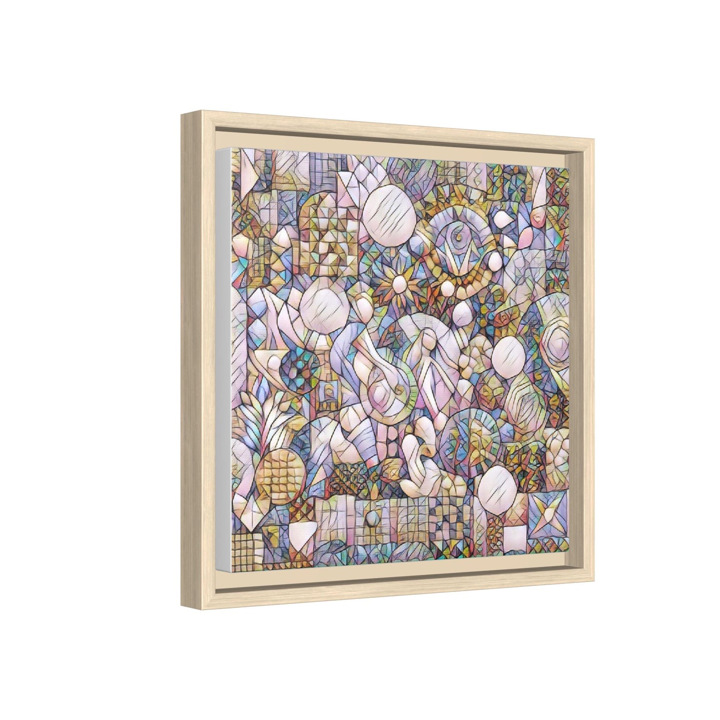 Abstract Geometric Mosaic Framed Canvas — Multicolor Modern Wall Art