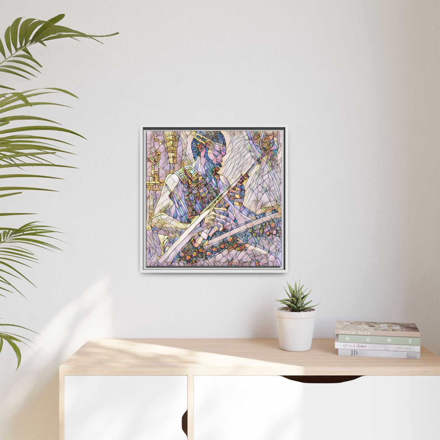 Framed Matte Canvas — Abstract Musician Stained-Glass Art Print