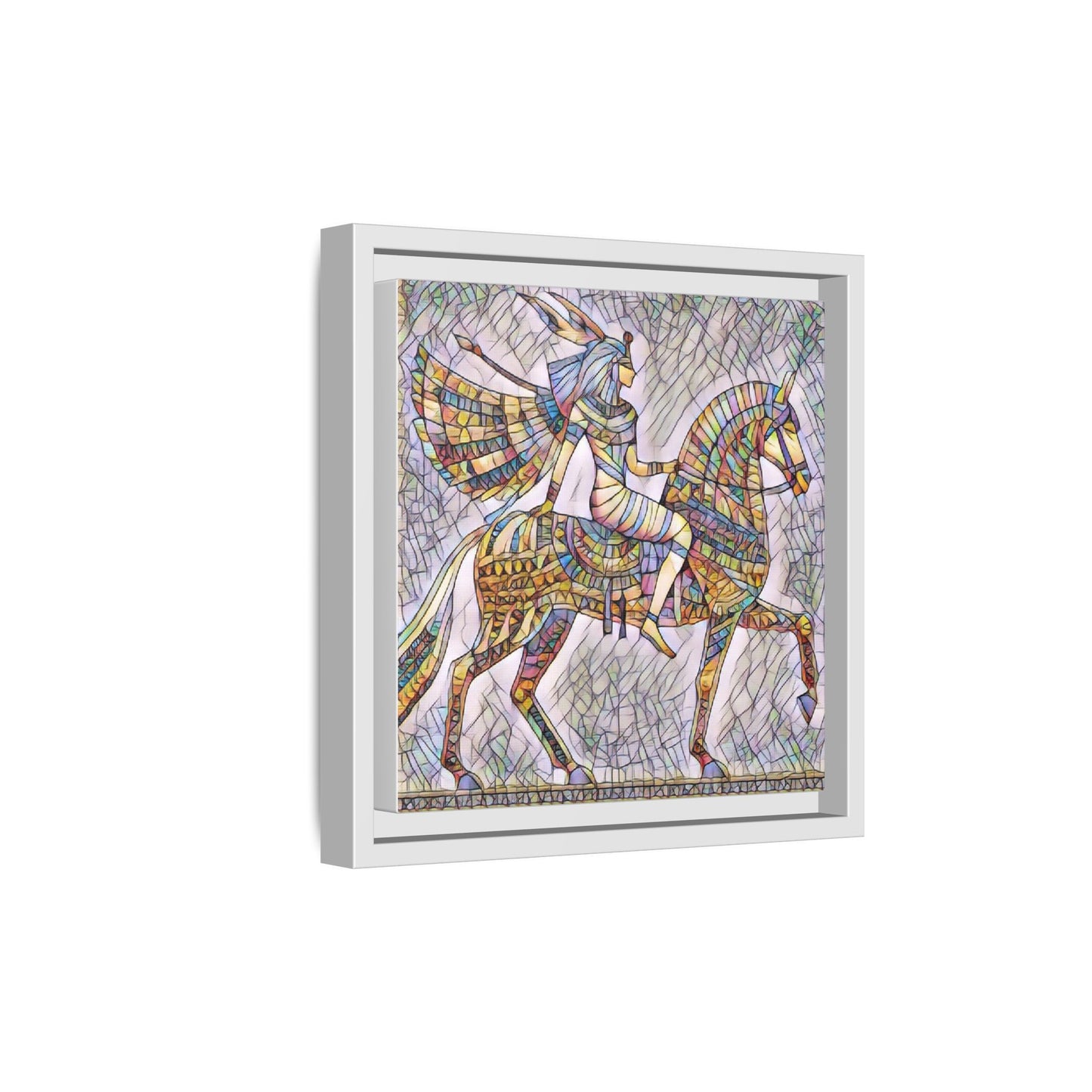 Stained-Glass Style Egyptian Horseman Framed Canvas Print