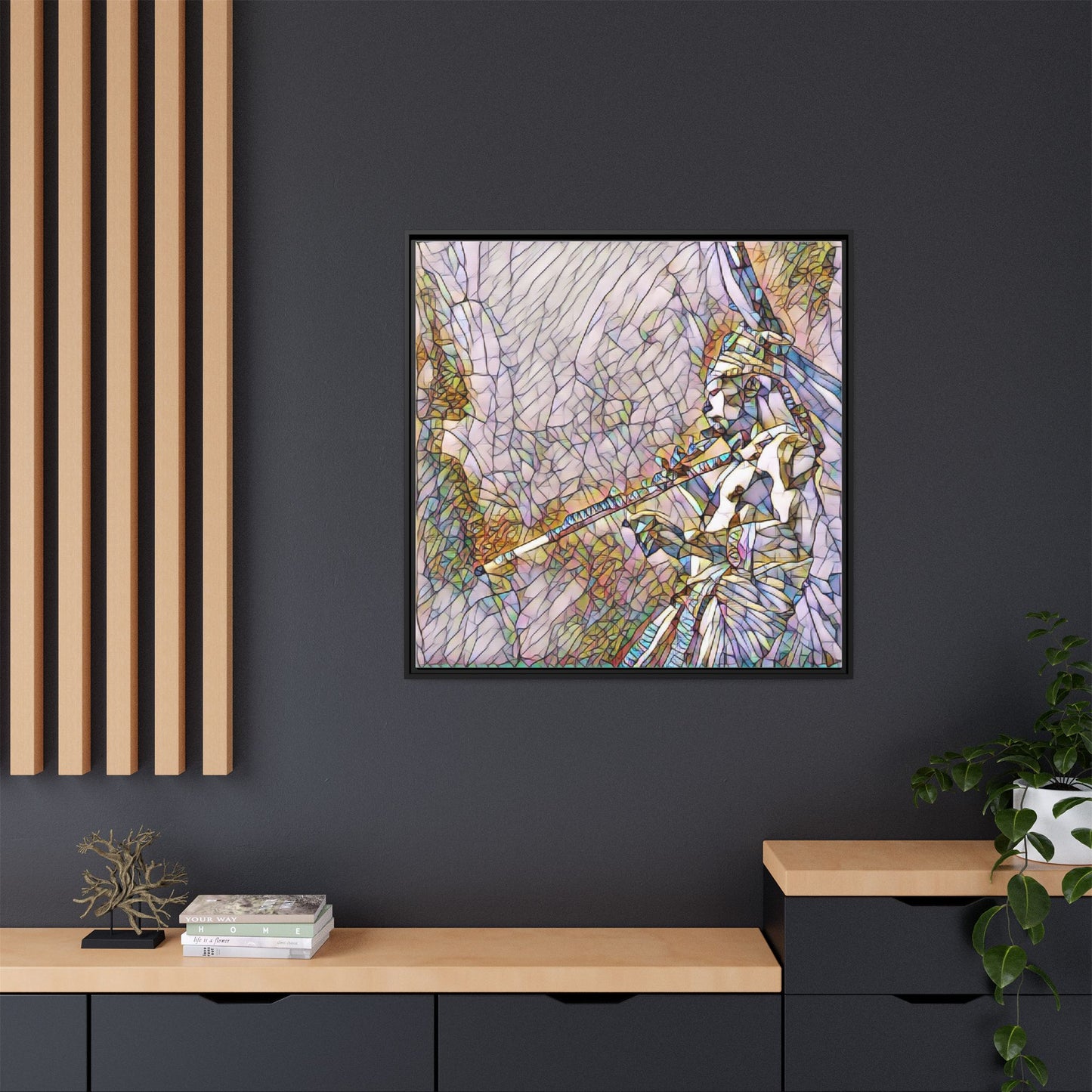 Abstract Tribal Flutist Matte Canvas Framed Wall Art
