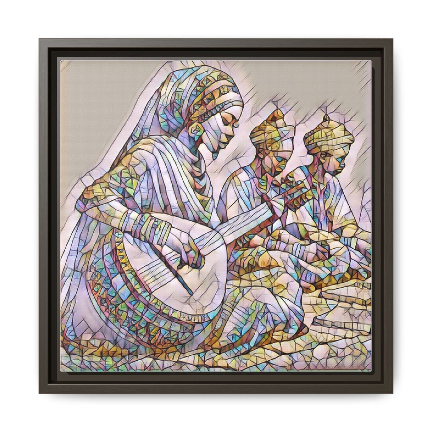 Framed Matte Canvas: Colorful Moroccan Musicians Wall Art