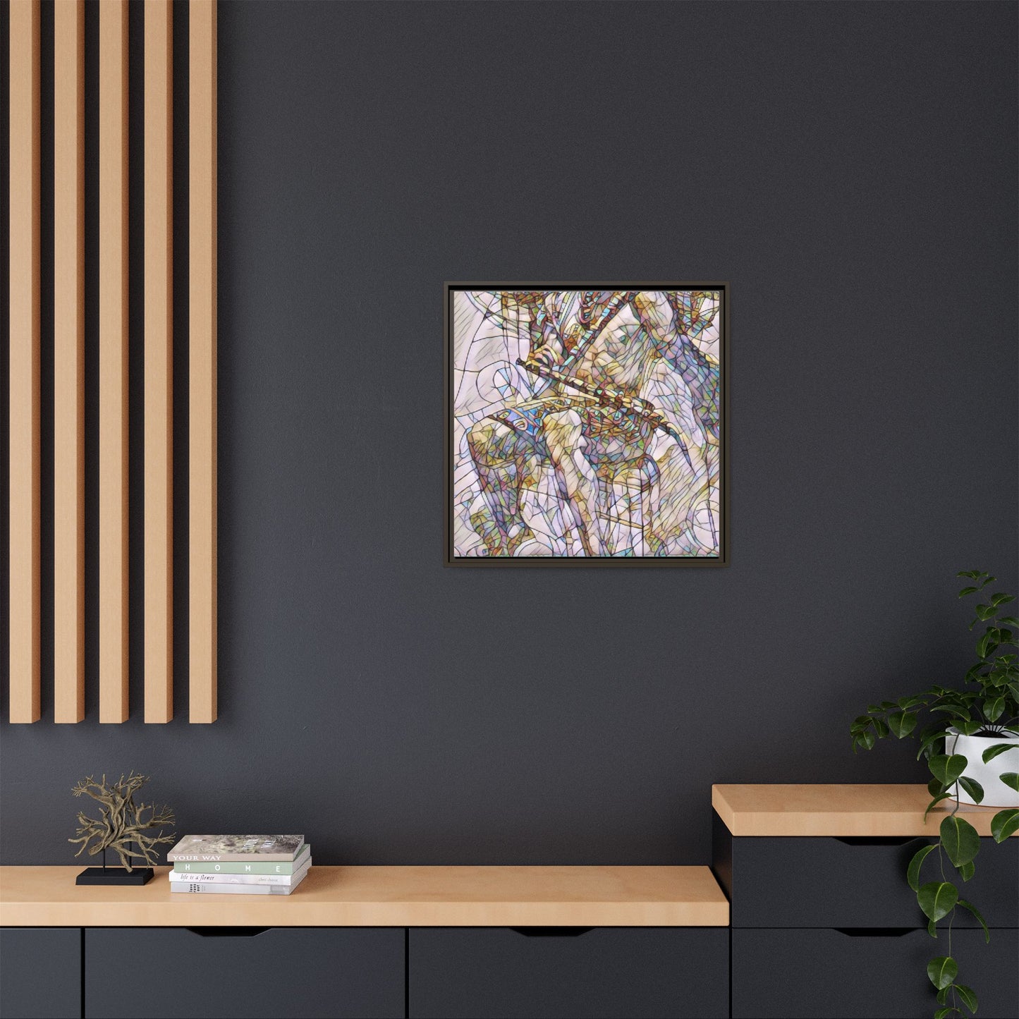 Framed Abstract Musician Canvas Art — Multi‑Color Jazz Saxophone Print
