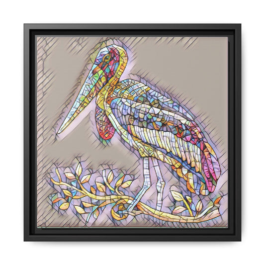 Stained Glass Pelican Framed Canvas Art — Matte Multi‑Color Wall Décor