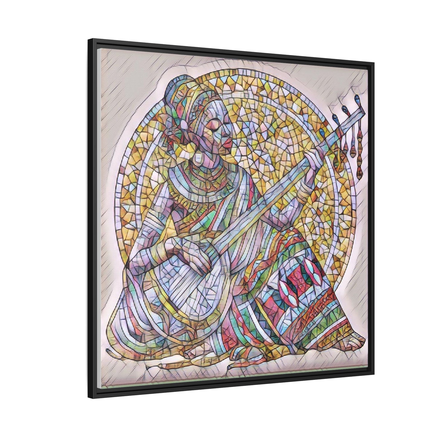 Framed Canvas Art - Colorful Mosaic Musician Wall Decor