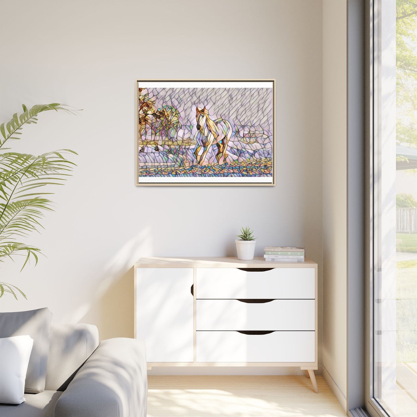 Abstract Stained-Glass Horse Matte Canvas Framed Wall Art