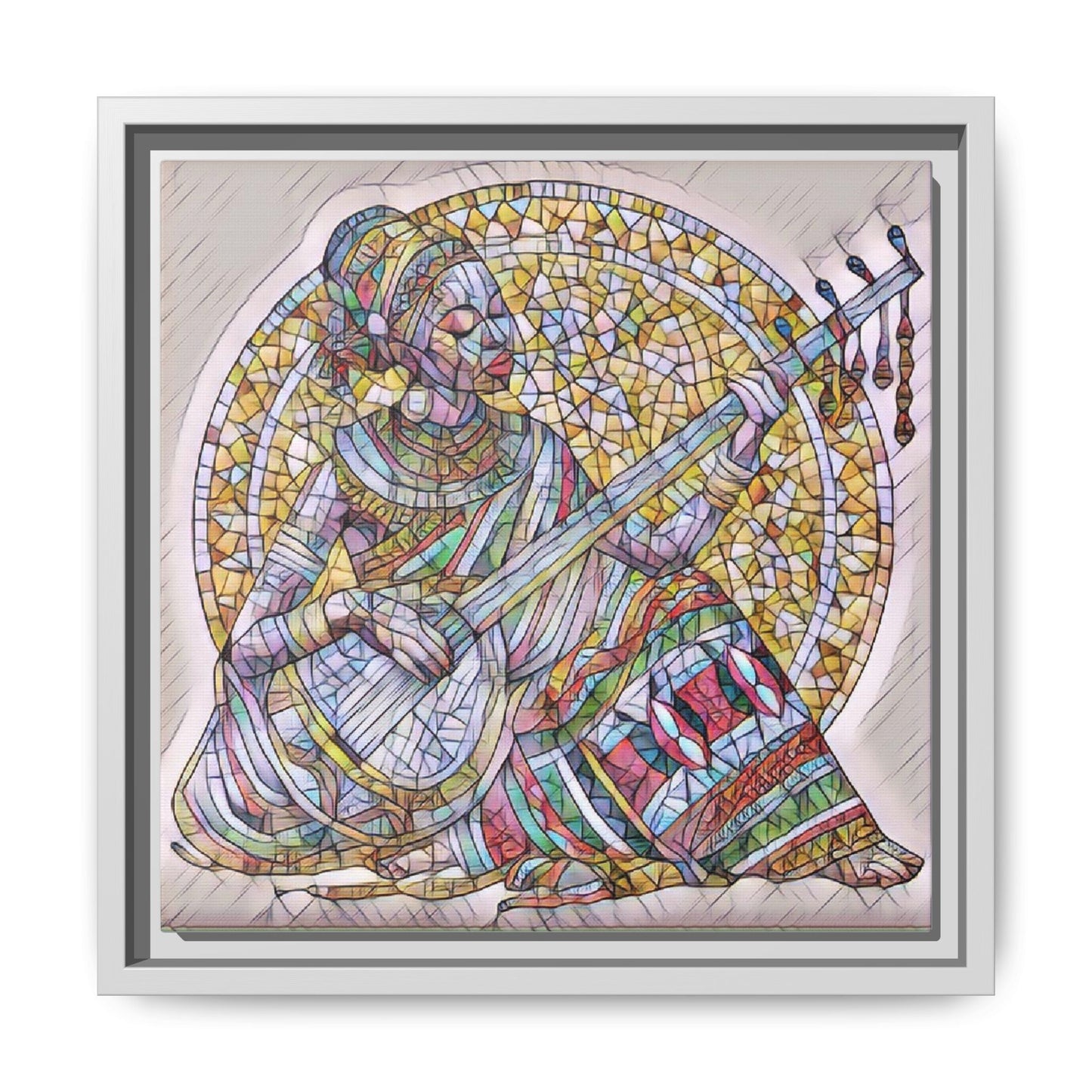 Framed Canvas Art - Colorful Mosaic Musician Wall Decor