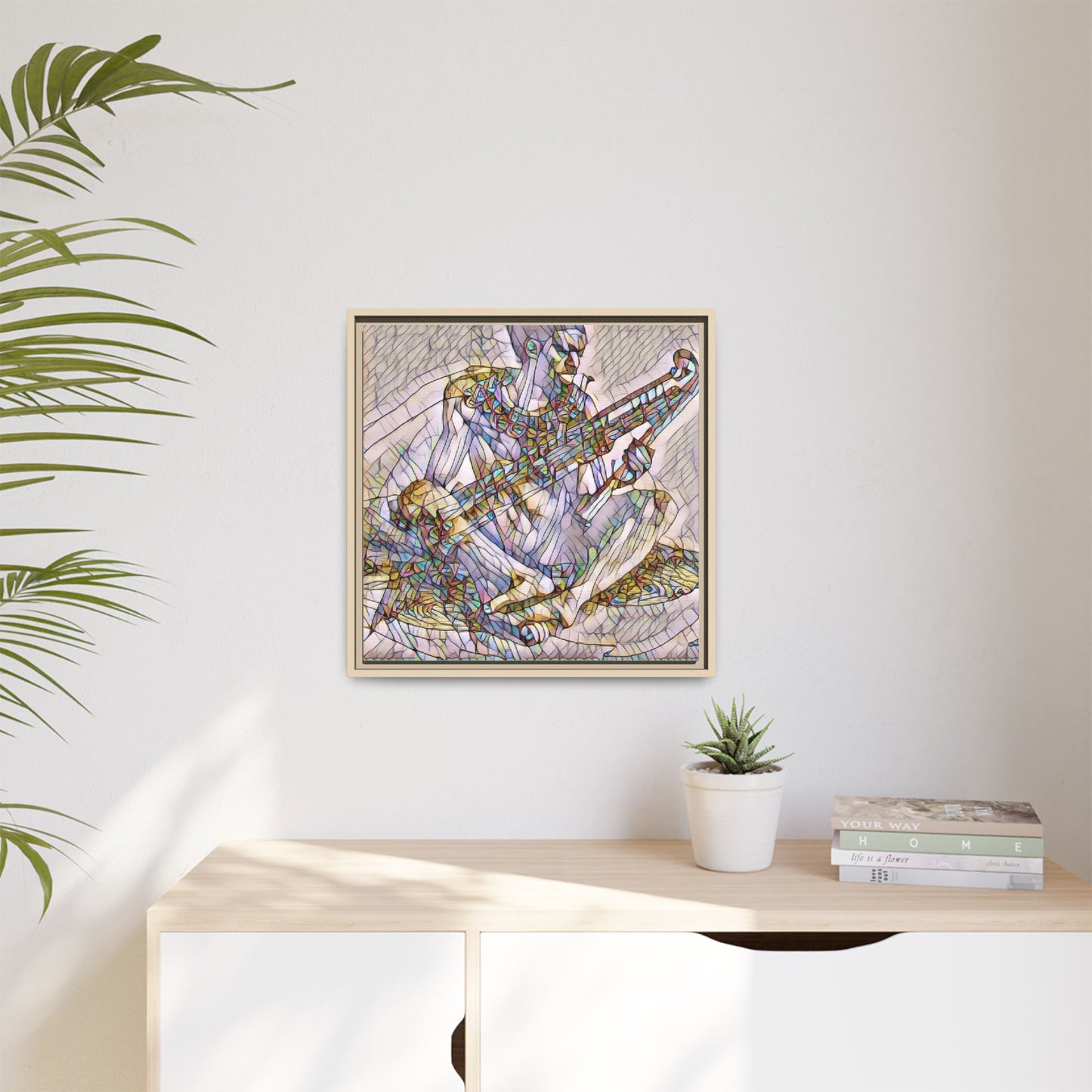 Framed Abstract Musician Canvas Art — Multicolor Modern Wall Decor