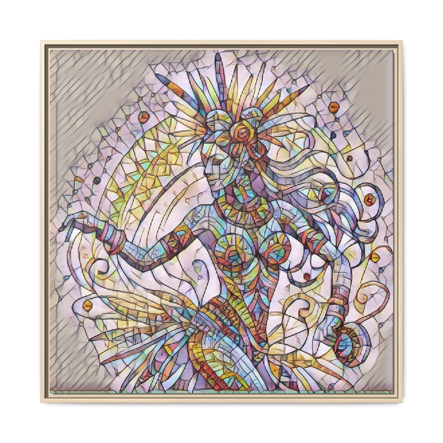 Colorful Mermaid Mosaic Framed Canvas Art — Boho Ocean Wall Decor