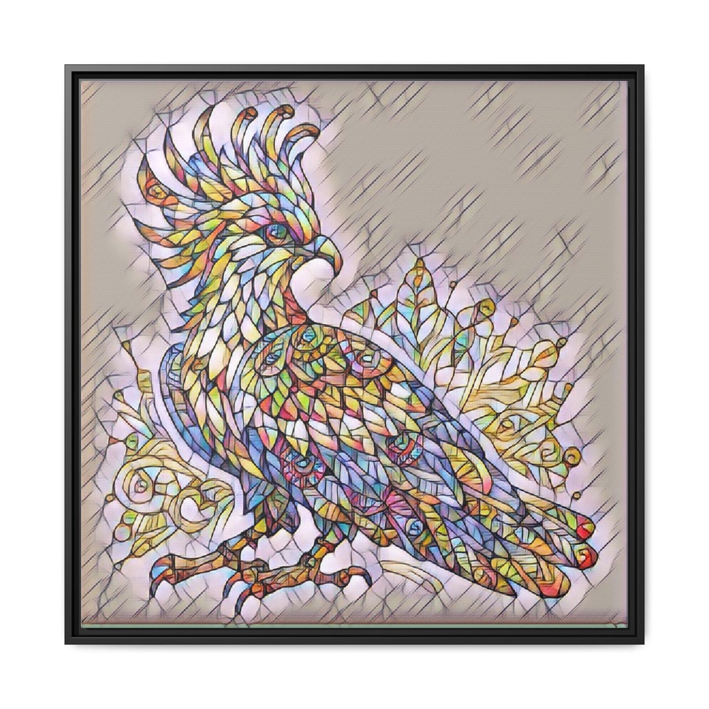Colorful Stained-Glass Cockatoo Matte Framed Canvas