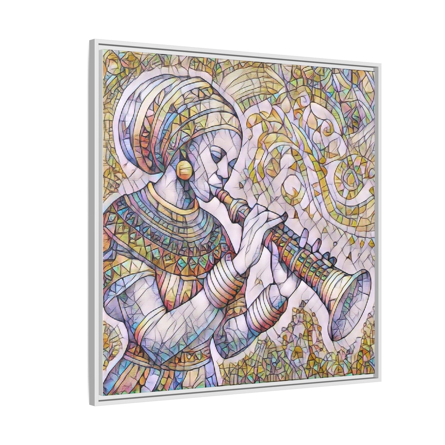 Egyptian Flutist Mosaic Matte Canvas Framed Art