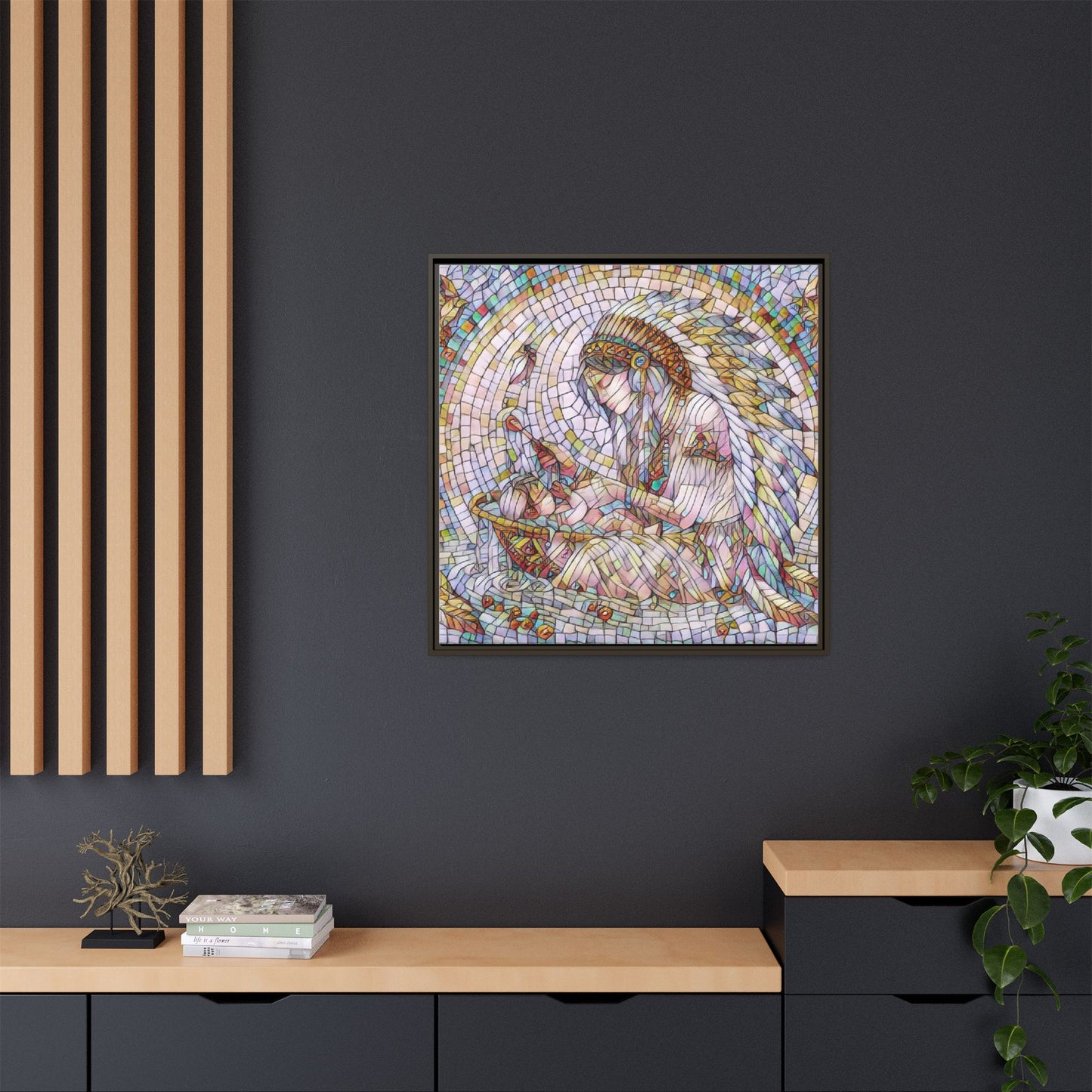 Framed Mosaic Native Mother & Child Matte Canvas Art