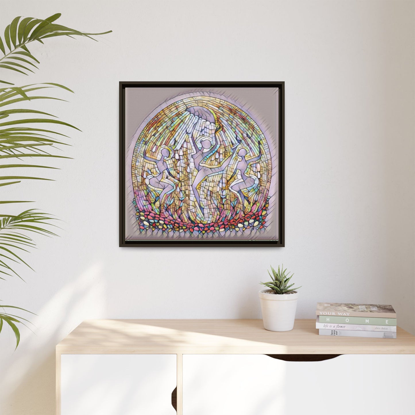 Framed Canvas Art - Stained Glass Dance Trio (Matte Multi-Color)