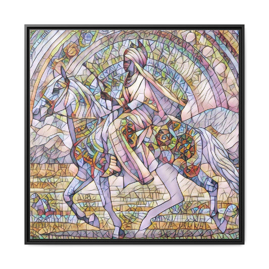 Stained Glass Style Warrior on Horse — Framed Matte Canvas Wall Art
