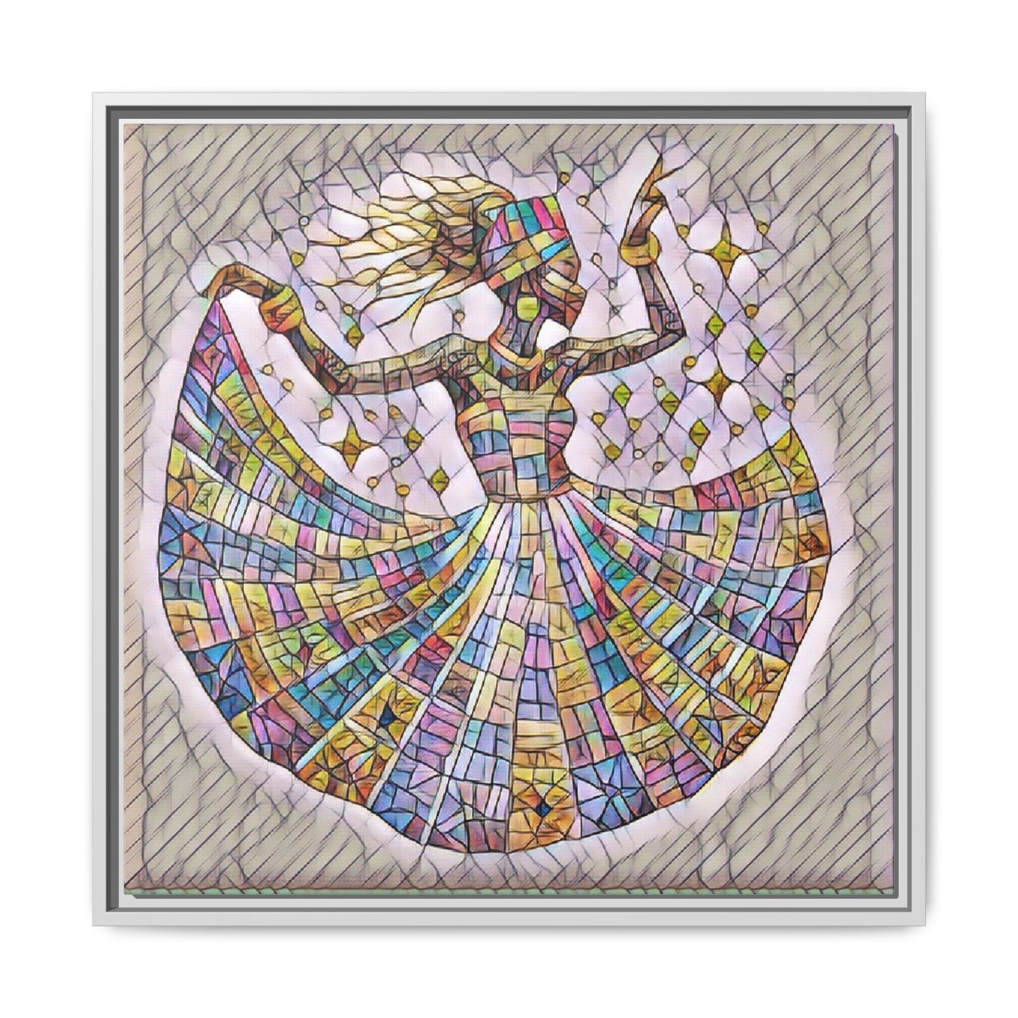 Colorful Mosaic Dance Framed Canvas Art