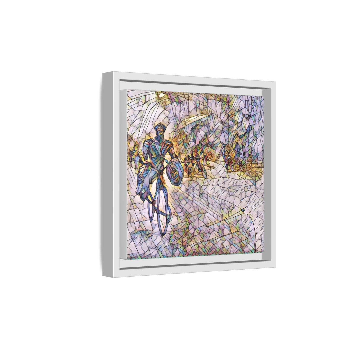 Cyclist Mosaic Matte Canvas Framed Wall Art — Colorful Biking Scene