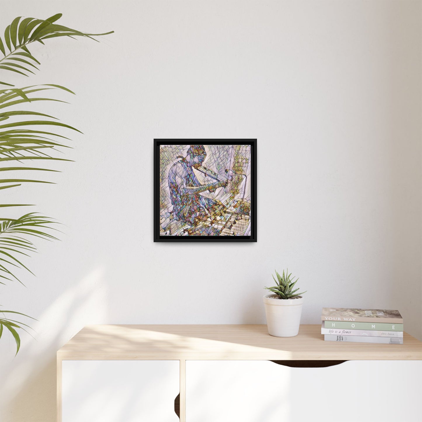 Abstract Violinist Matte Framed Canvas – Colorful Musical Art Print