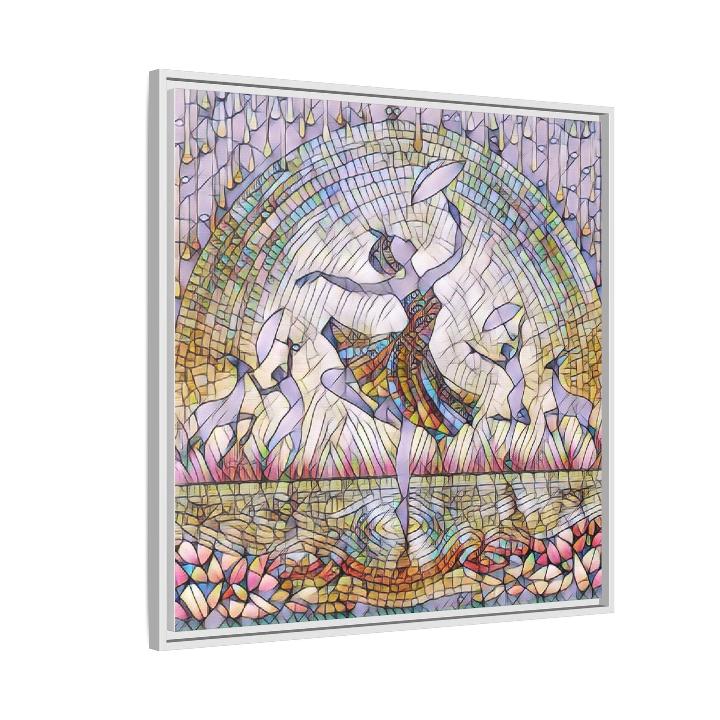 Stained Glass Ballerina Framed Canvas Art — Dancer Mosaic Wall Decor