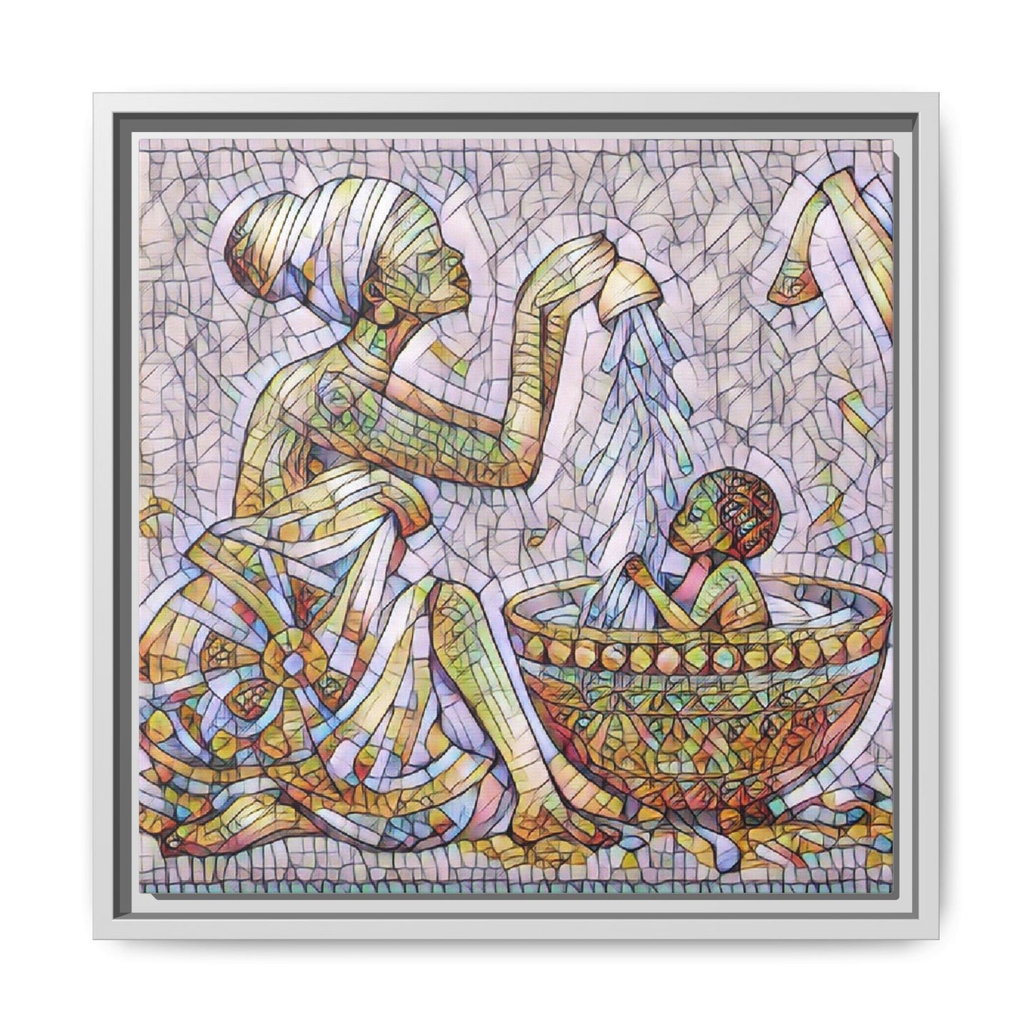 African Mother and Child Mosaic Matte Canvas (Framed)