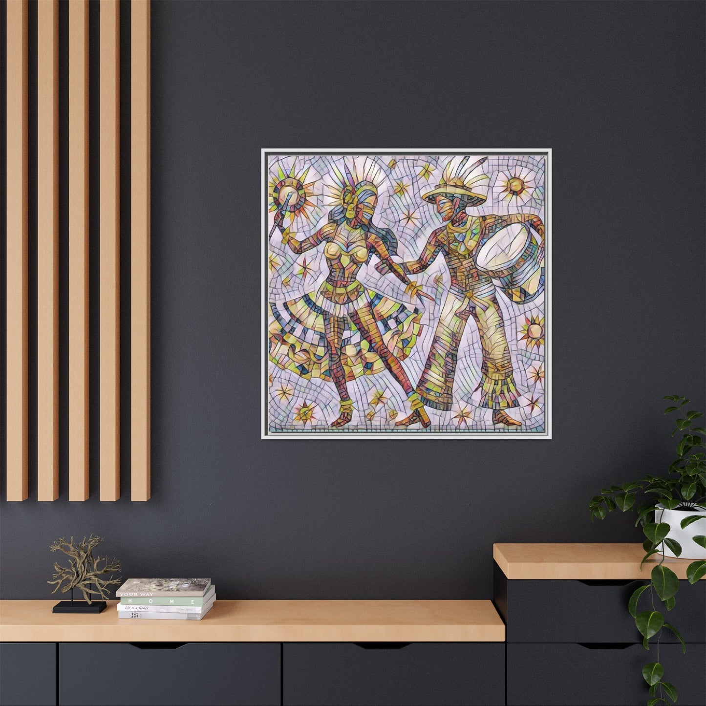Carnival Dancers Framed Canvas Art — Colorful Samba Rhythm Wall Decor