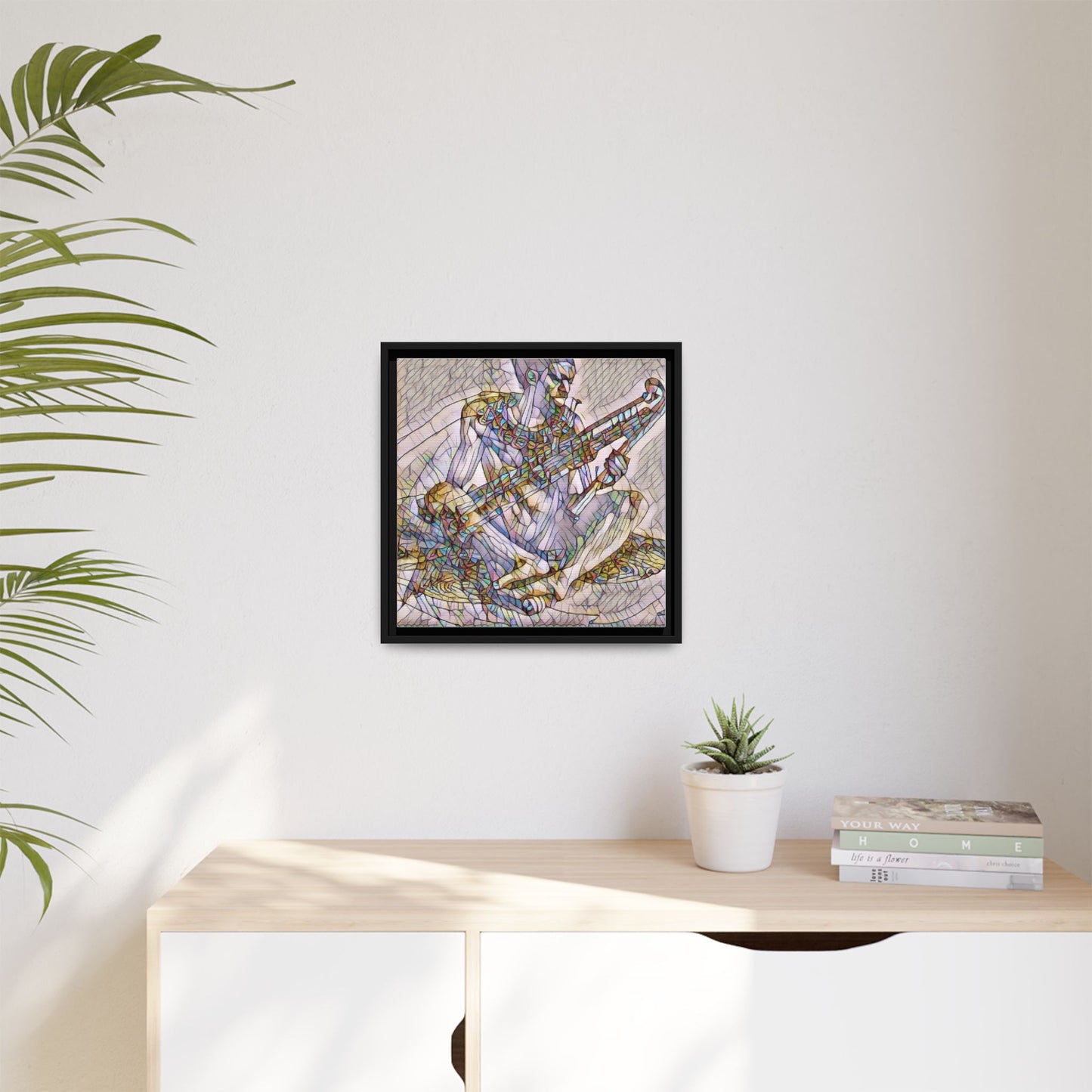 Framed Abstract Musician Canvas Art — Multicolor Modern Wall Decor