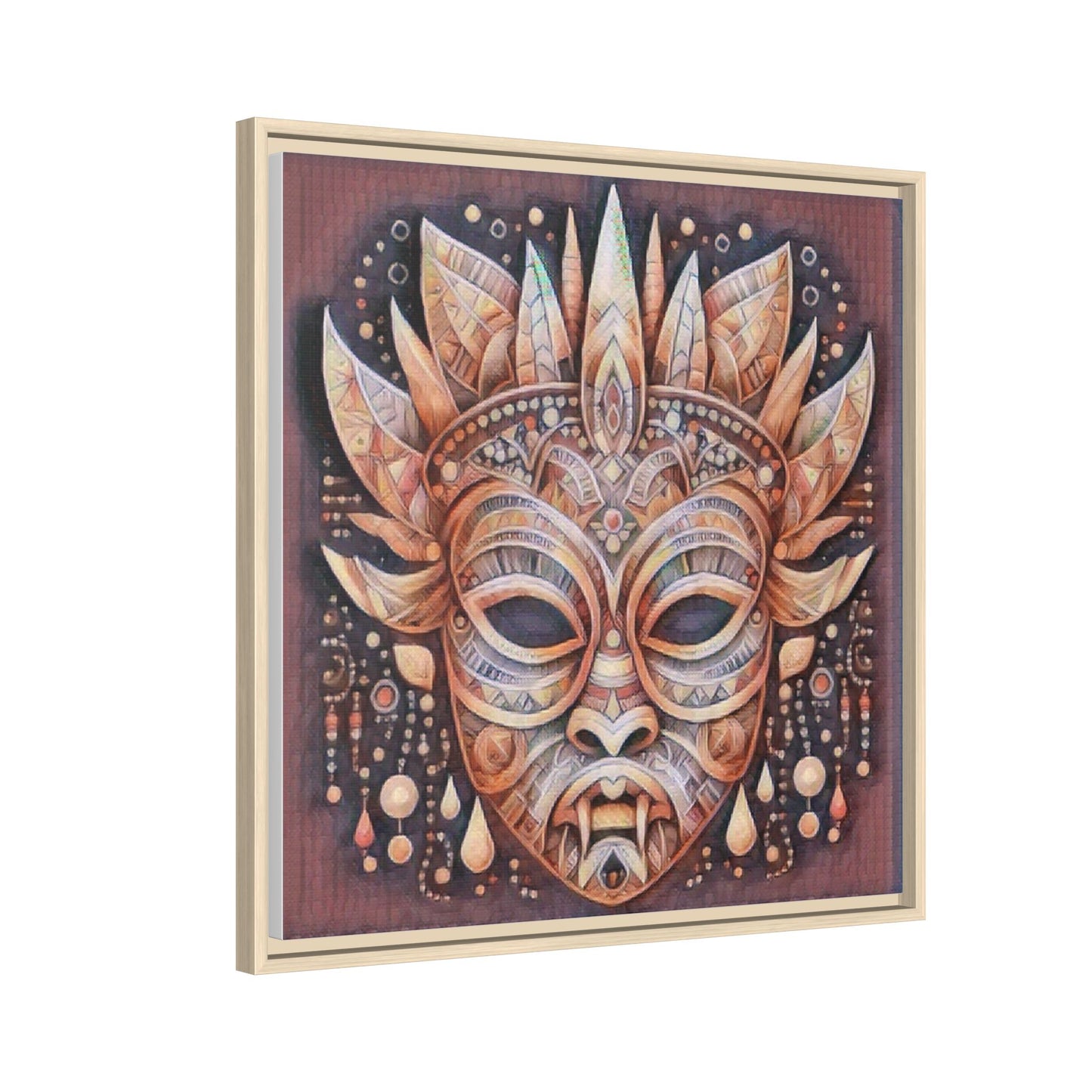 Tribal Sun Mask Framed Canvas Art — Boho Ethnic Wall Decor