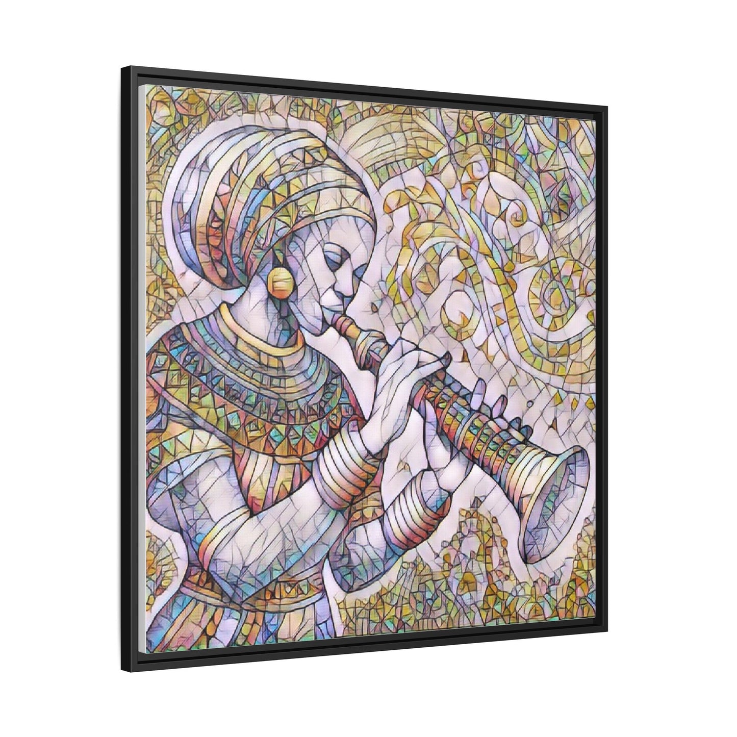 Egyptian Flutist Mosaic Matte Canvas Framed Art