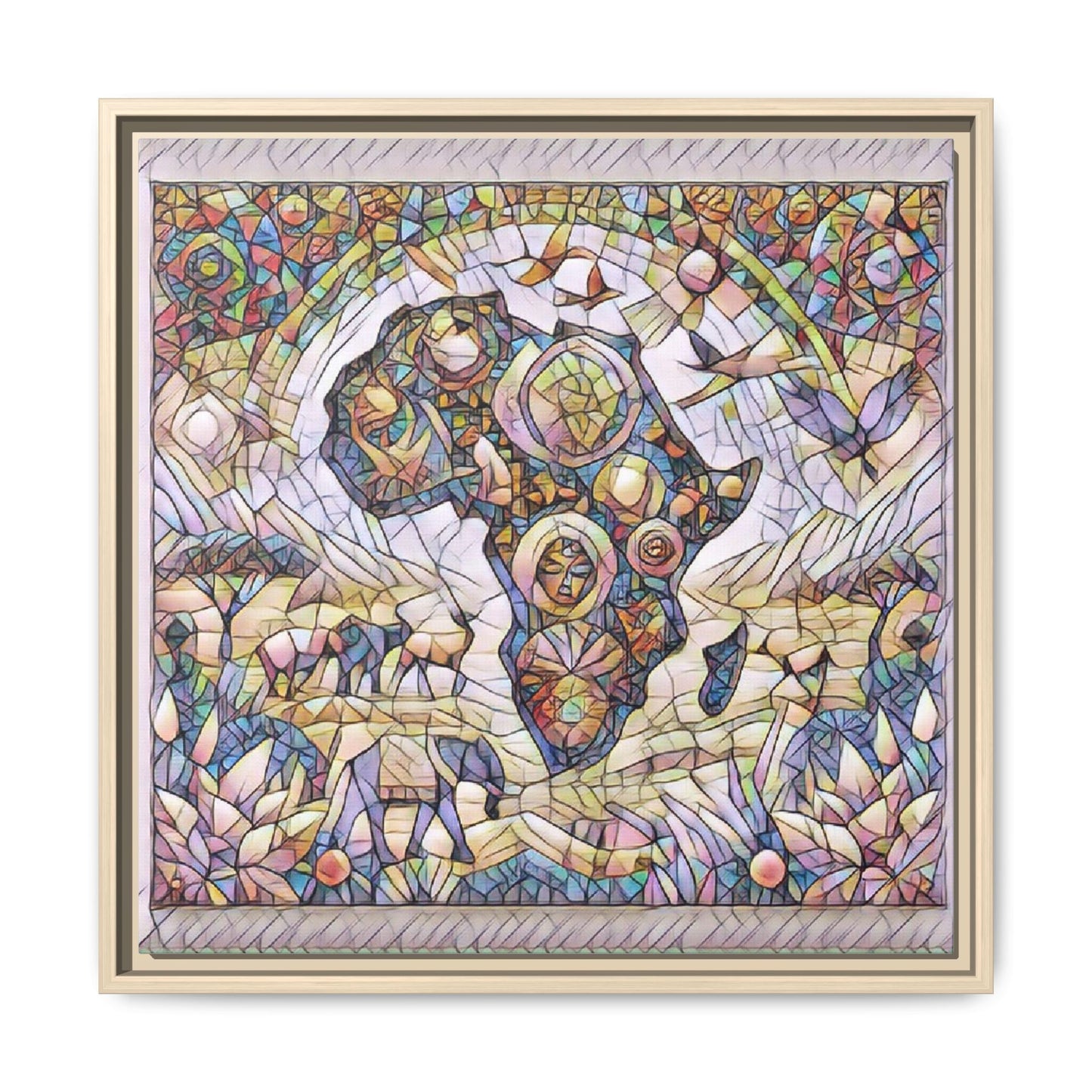 Abstract Mosaic Africa Framed Canvas — Colorful Stained-Glass Wall Art