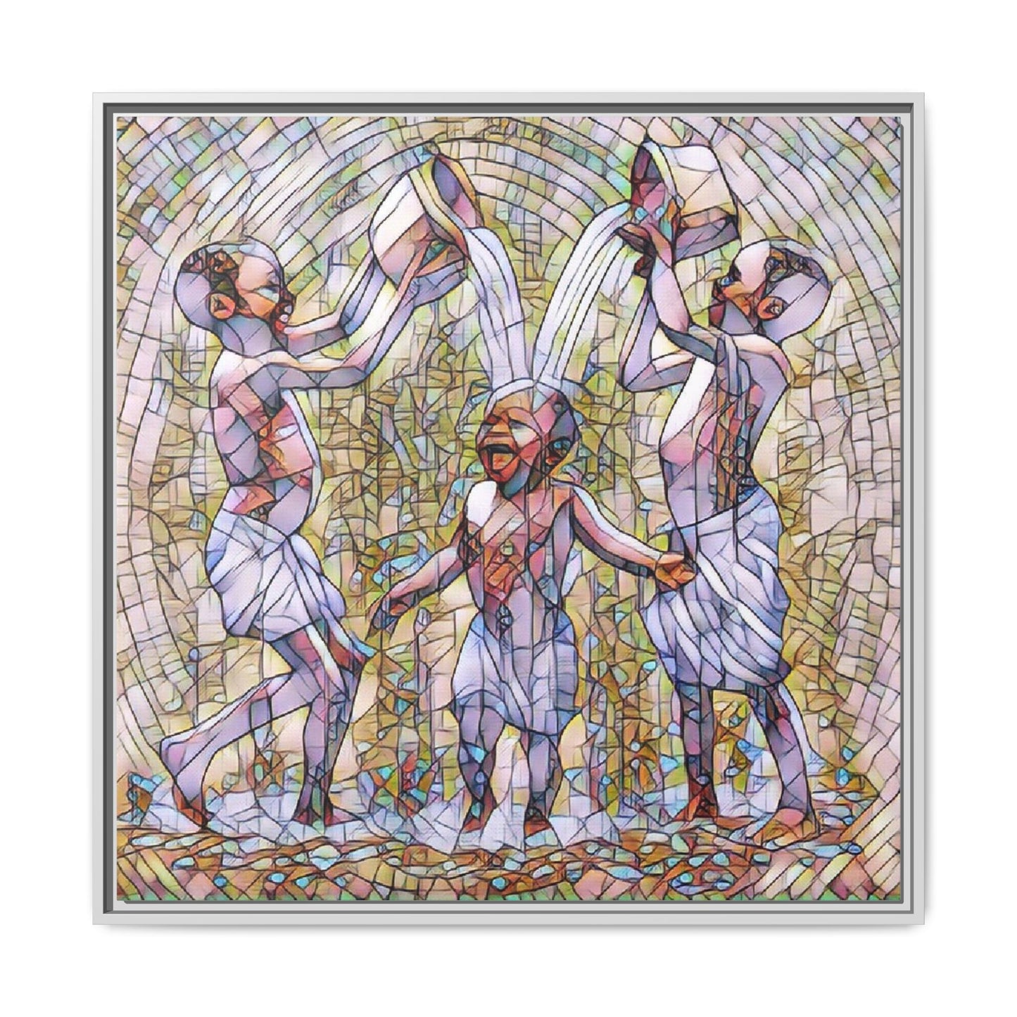 Framed Matte Canvas Art – Joyful Water Dance Family Stained-Glass Print