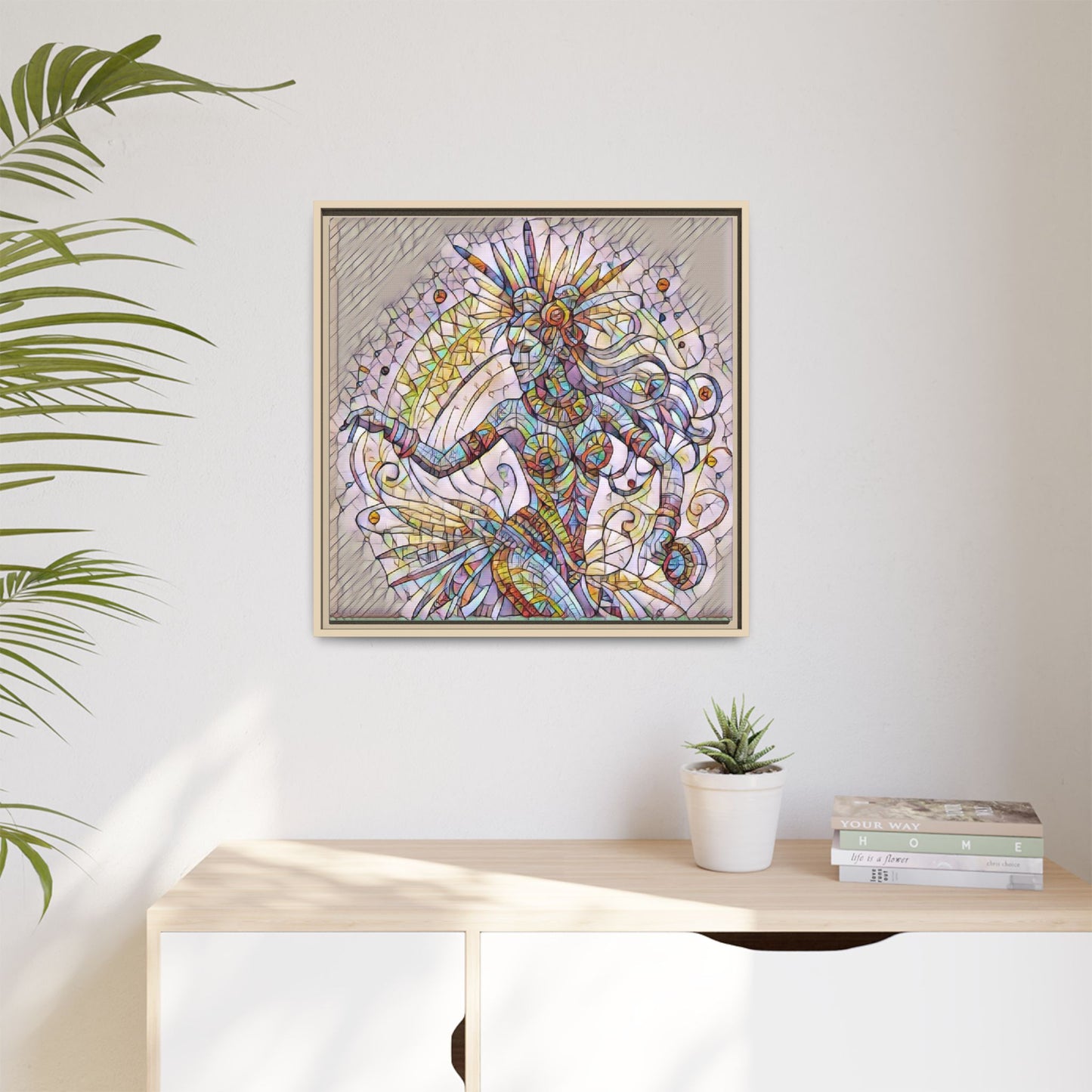 Colorful Mermaid Mosaic Framed Canvas Art — Boho Ocean Wall Decor
