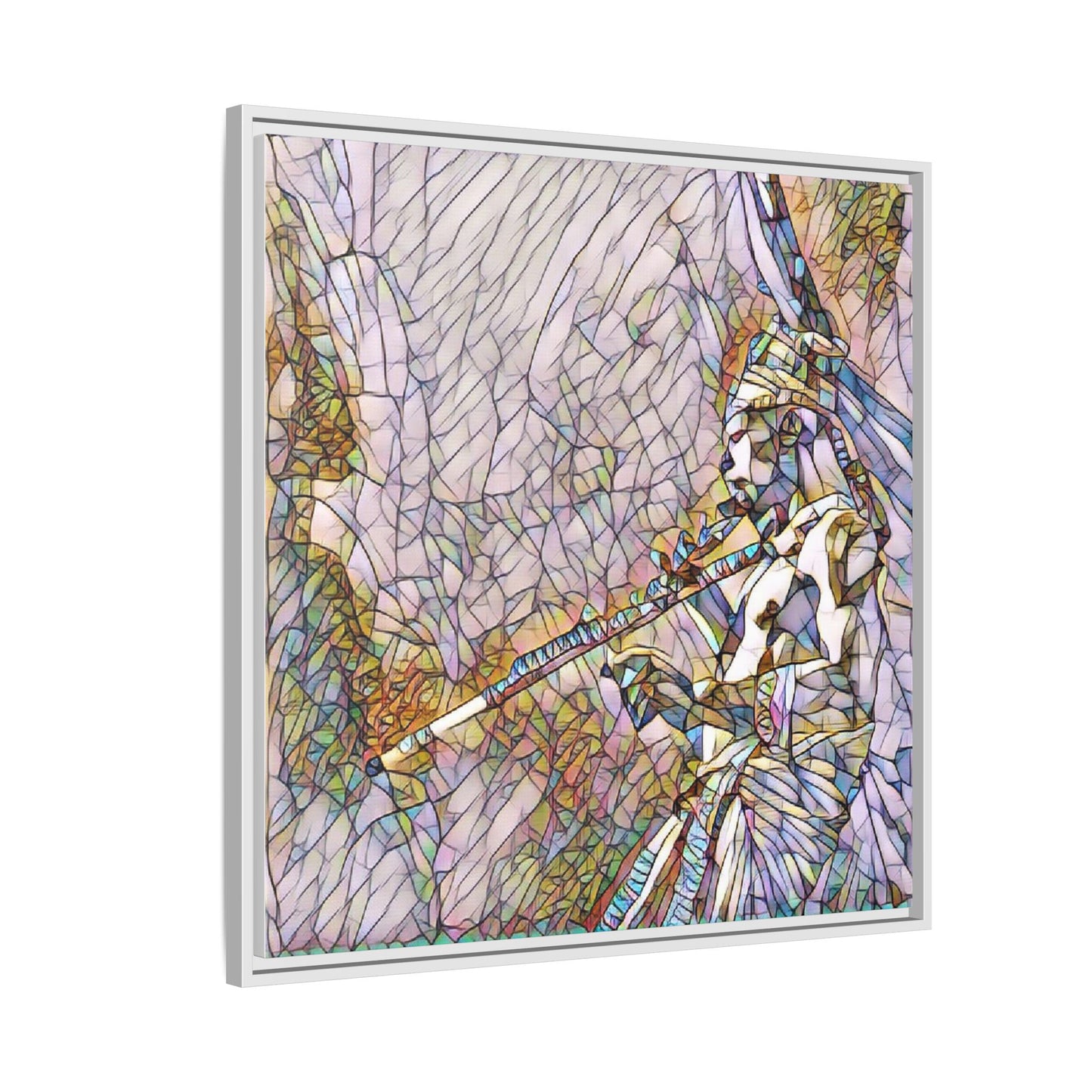 Abstract Tribal Flutist Matte Canvas Framed Wall Art