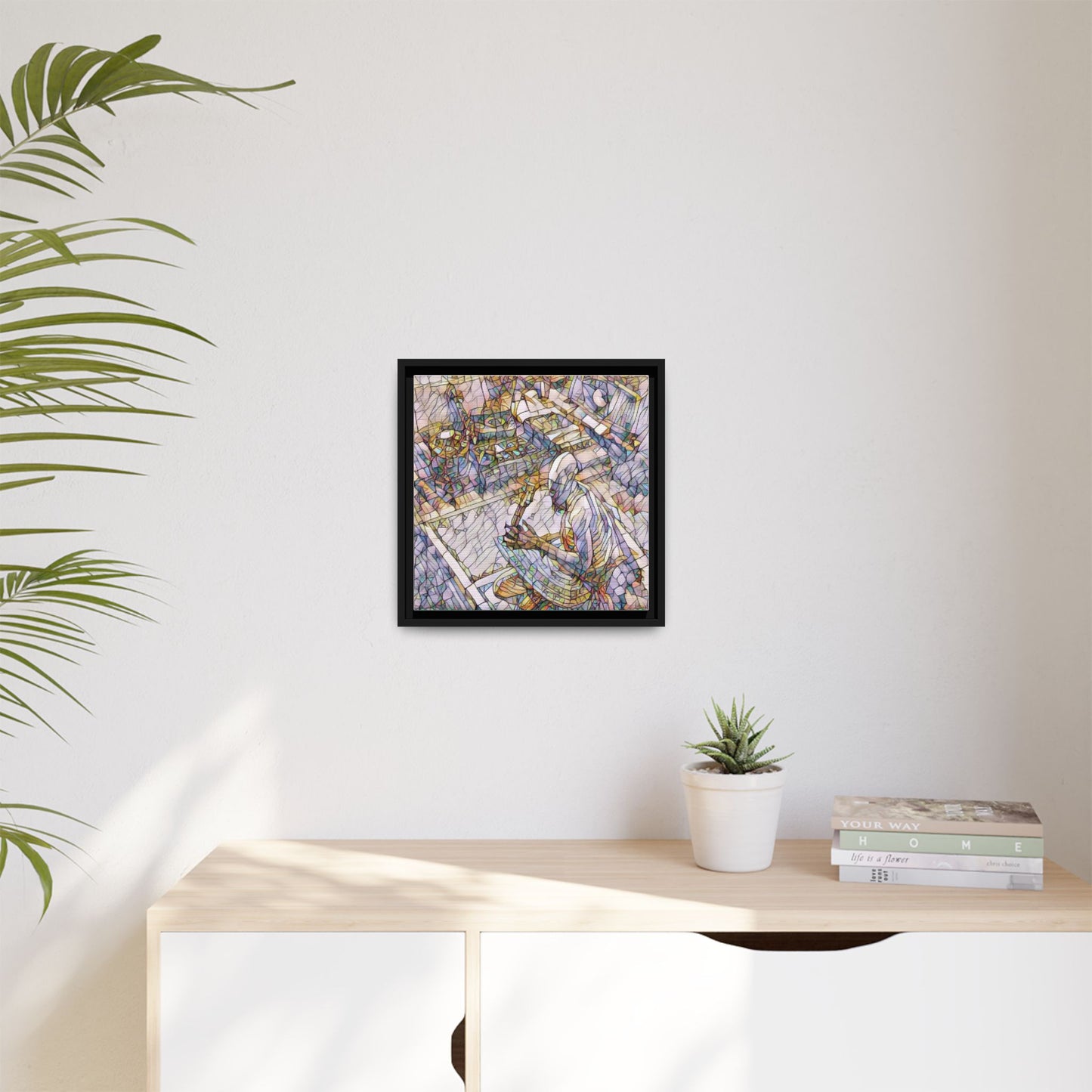 Stained-Glass DJ Matte Canvas Print (Framed) — Colorful Music Room Wall Art